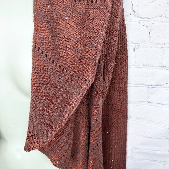 GORGEOUS BELLDINI COPPER BOWN SUBTLE SEQUIN CASCADING OPEN CARDI SWEATER - SMALL - Picture 4 of 8